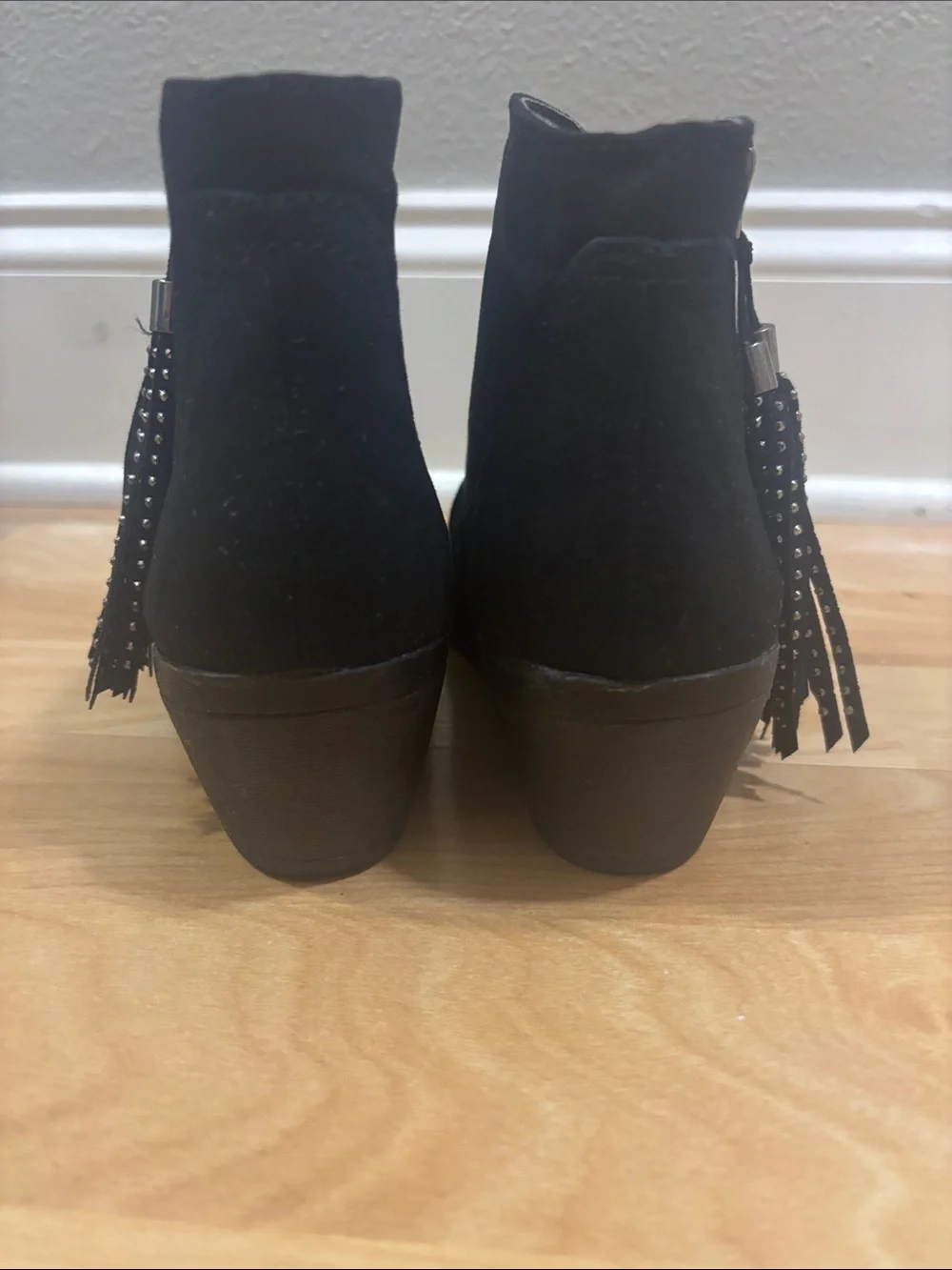 wonder nation Black Suede Tassel Ankle Boots for Kids